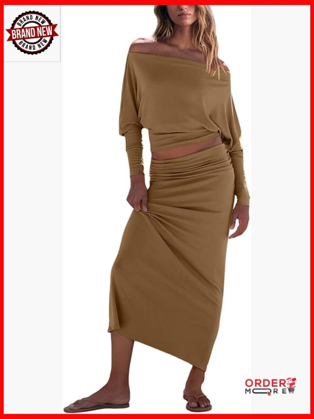 Off Shoulder Batwing Sleeve Top Maxi Skirt Set 2 Piece Going Out Outfit